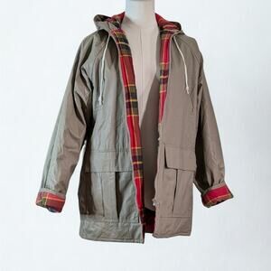 Misty Harbor Taupe Vintage Rain Jacket Plaid Lined Windbreaker 90s Preppy S